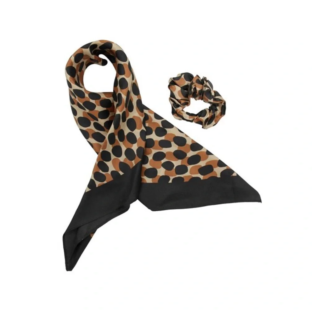 KATE SPADE DOTTY LEOPARD PRINT SILK BANDANA AND HAIR SCRUNCHIE  BLACK BROWN NWT